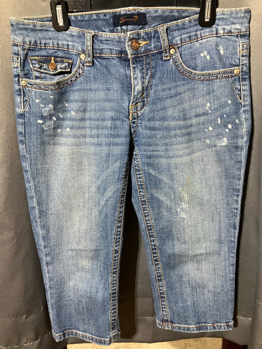 Seven7 Women's Mid Blue Cropped Straight-Leg Jeans